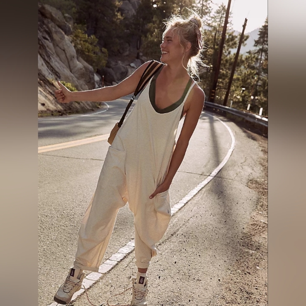 Free People Movement Hot Shot Onesie in the color Oatmeal. oversized,relax